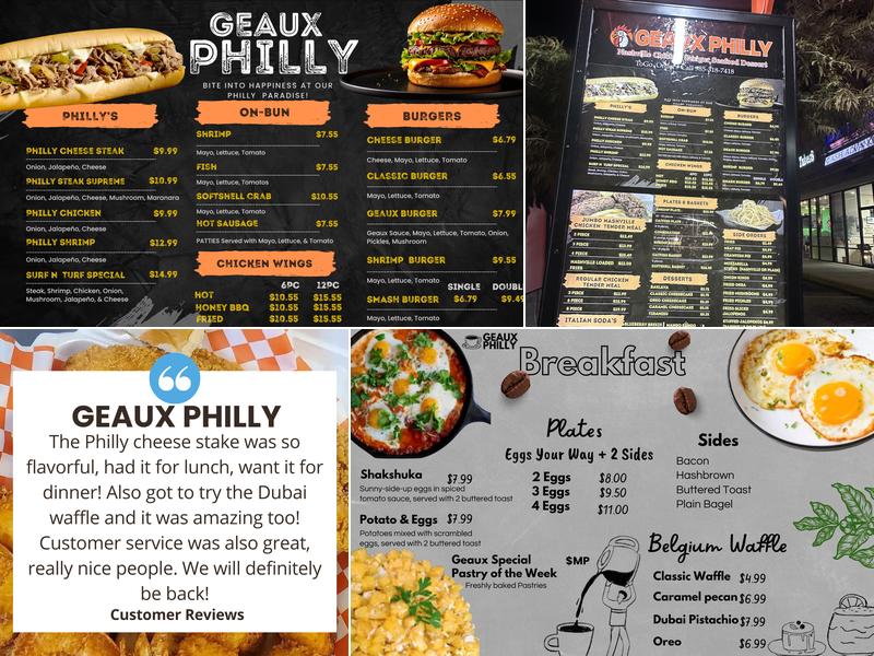 Geaux Philly Menu
