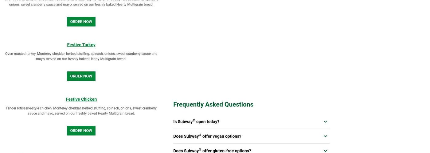 Subway Menu