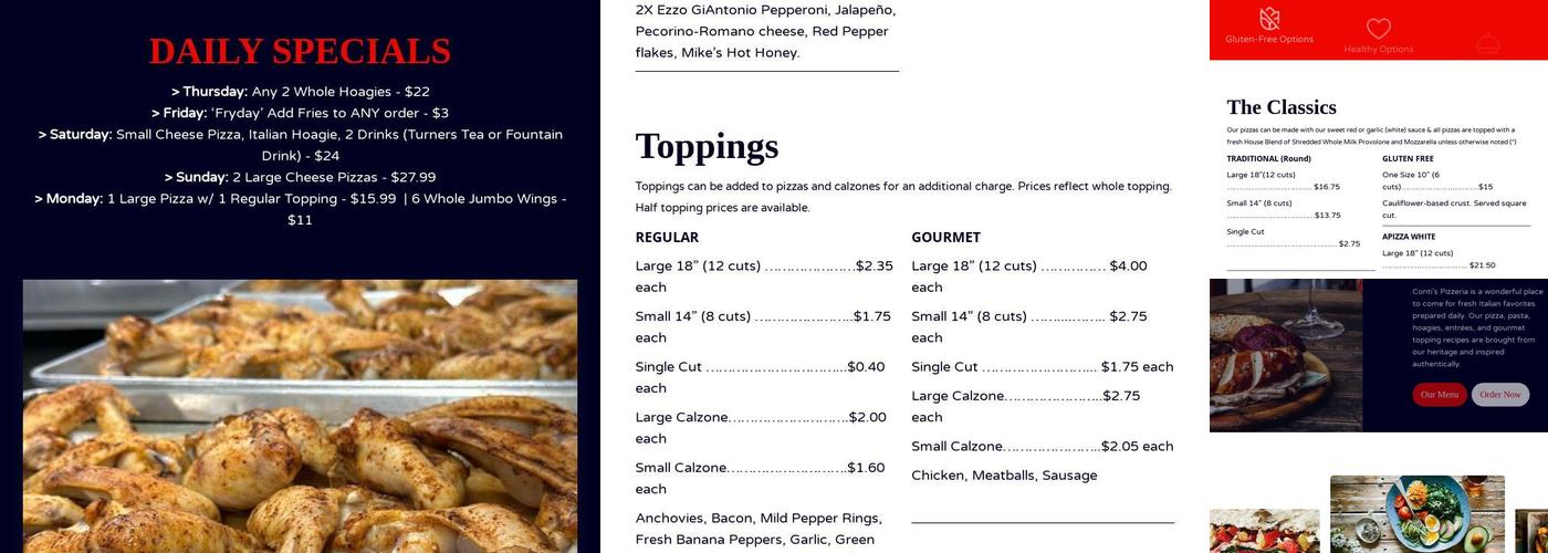 Conti’s Pizzeria & Pit Menu