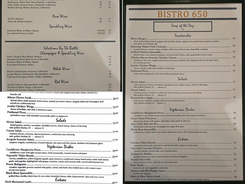 Bistro 650 Menu