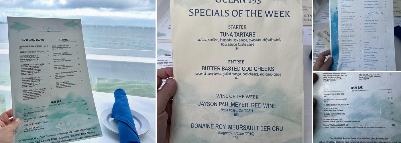 OCEAN 193 Menu