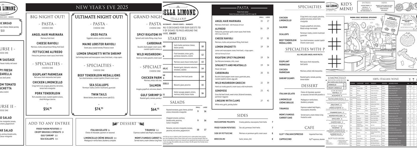 Bella Limone Menu