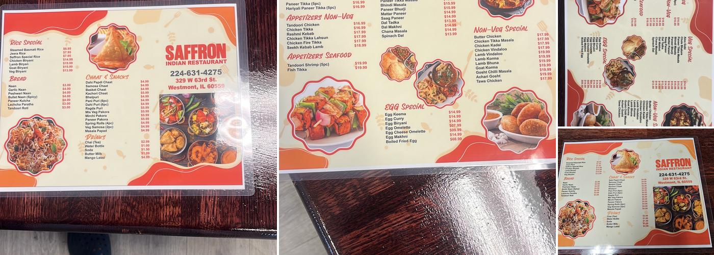 Saffron Restaurant Menu