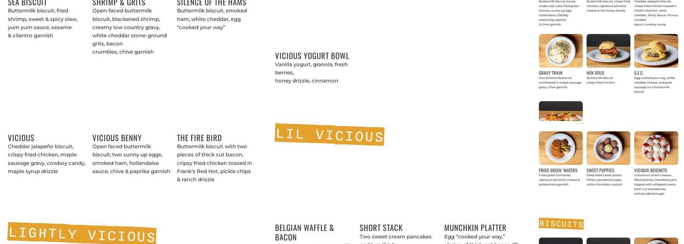 Vicious Biscuit Menu
