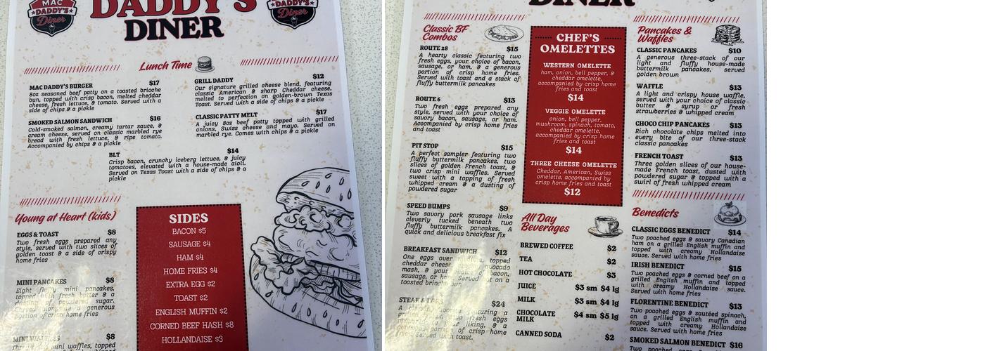 Mac Daddy’s Diner Menu