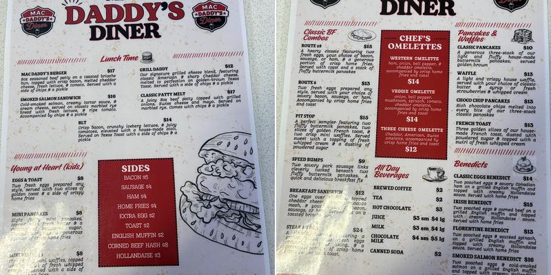 Mac Daddy’s Diner Menu