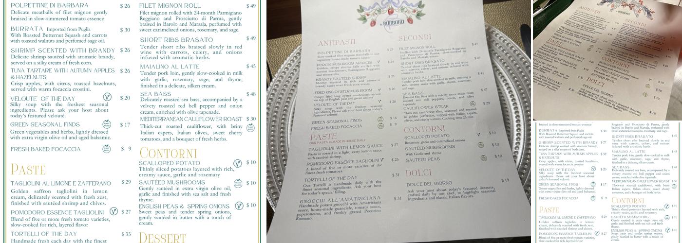 Da Barbara Menu
