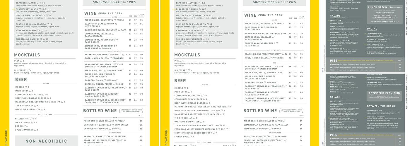 Pie Tap Pizza + Rotisserie + Bar Menu