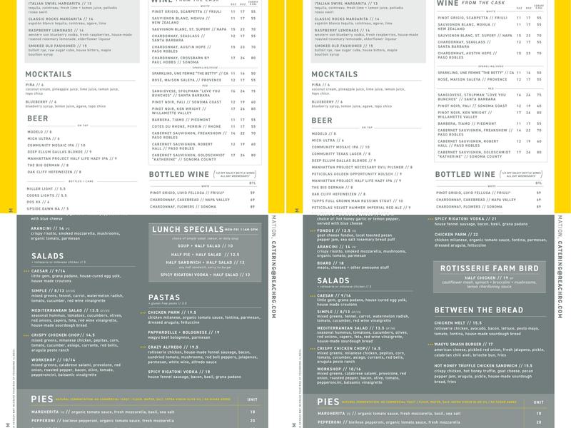 Pie Tap Workshop + Bar Menu