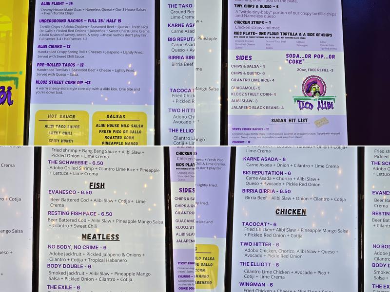Taco Alibi Menu