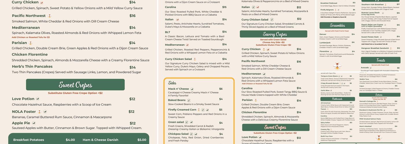 Firefly Cafe Menu