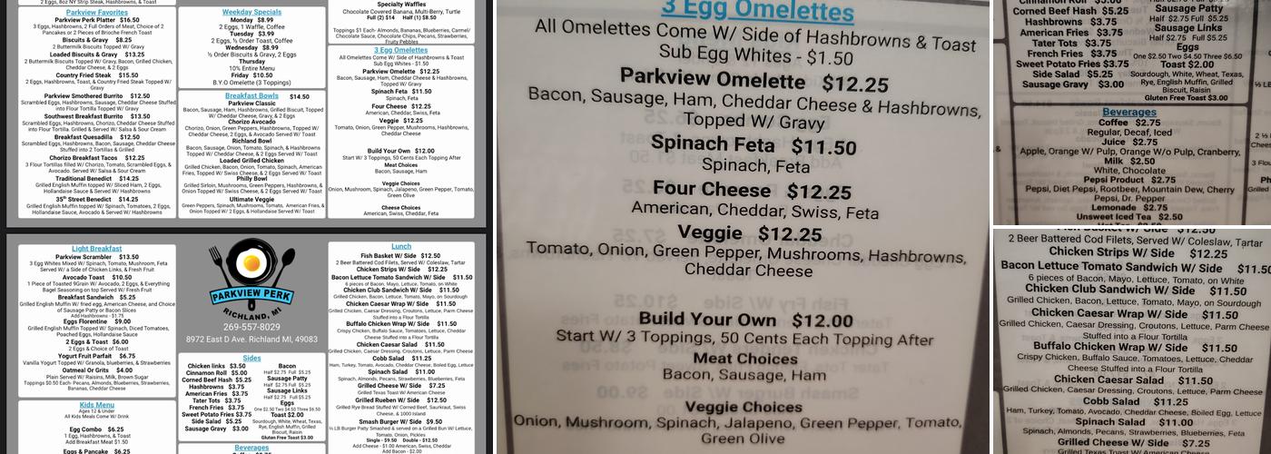 Parkview Perk Menu