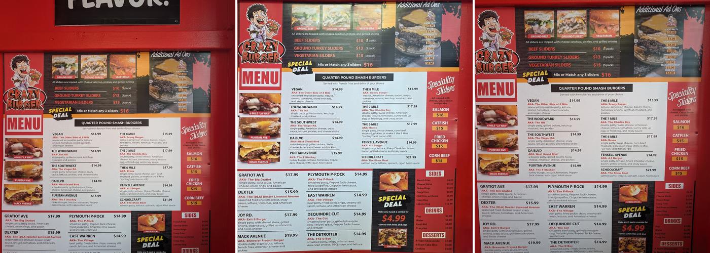 Crazy Burger Menu
