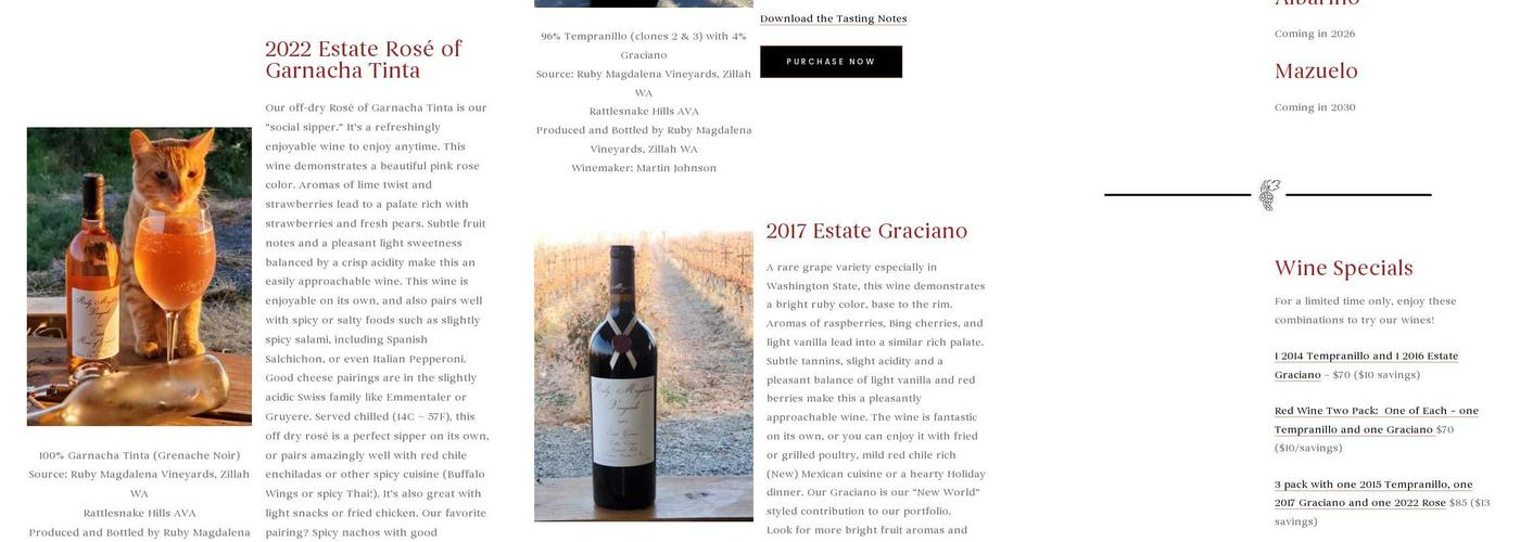 Ruby Magdalena Vineyards Menu