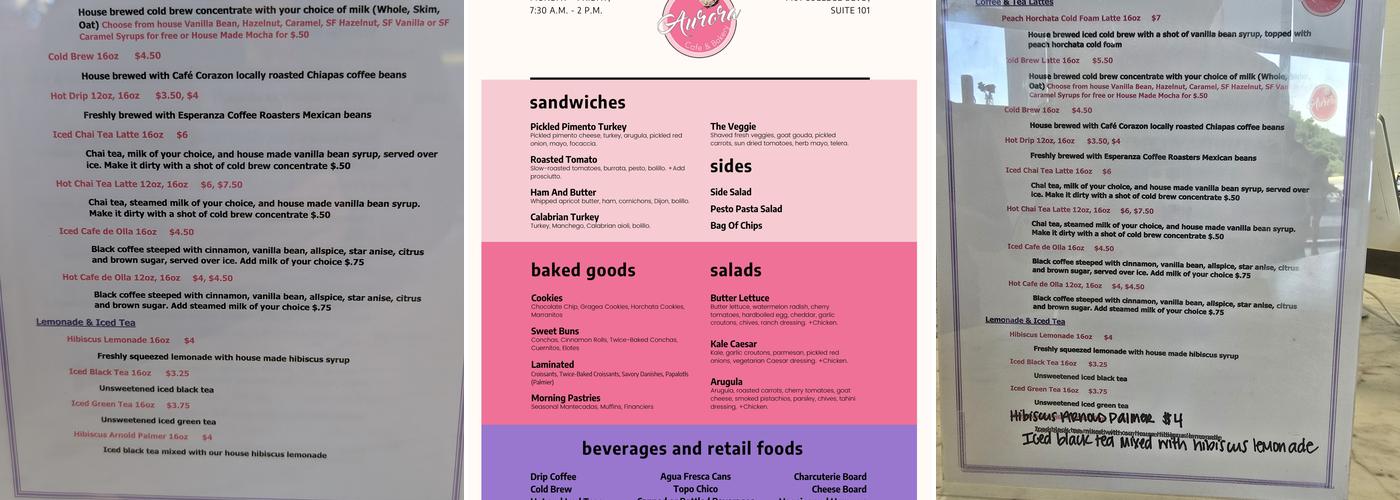Aurora Cafe & Bakery Menu
