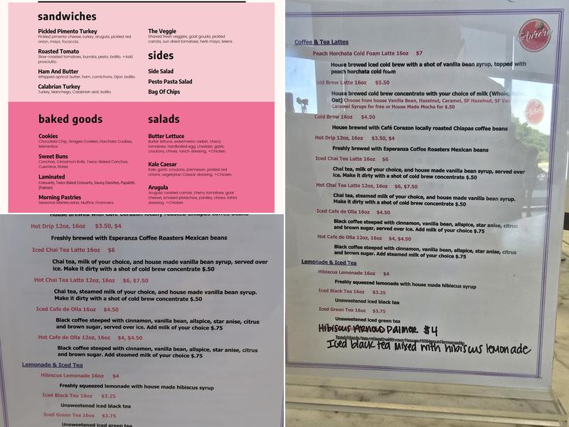 Aurora Cafe & Bakery Menu