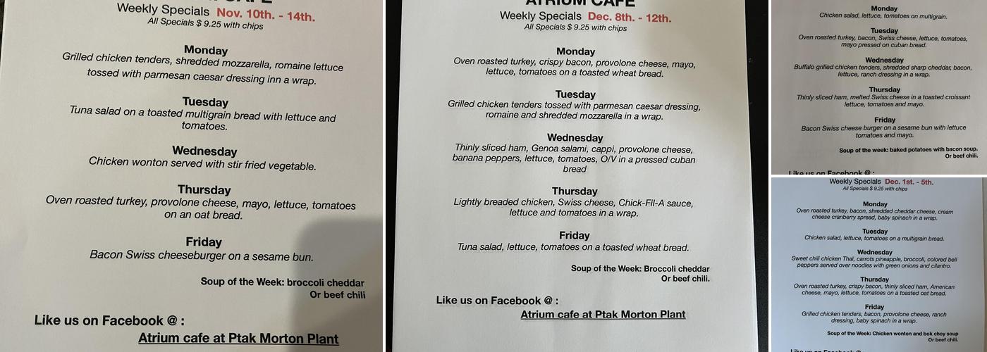 Atrium Cafe Menu