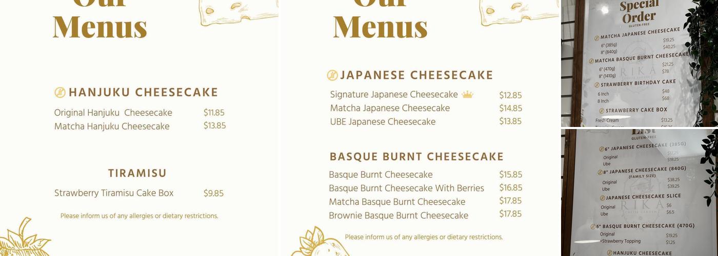 RIKA Cheese Garden Menu