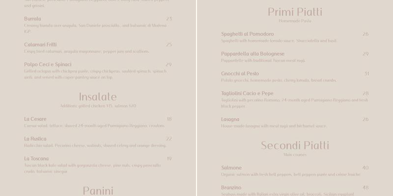 Casa Ragazzi Menu