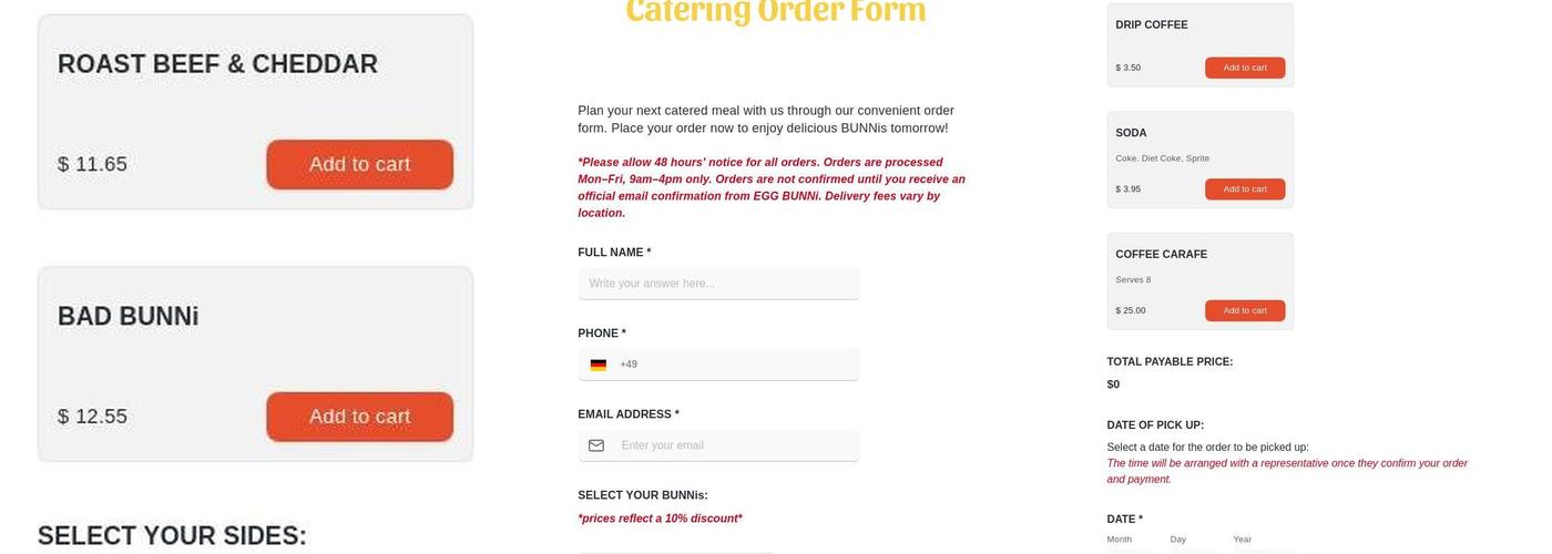 EGG BUNNi Menu