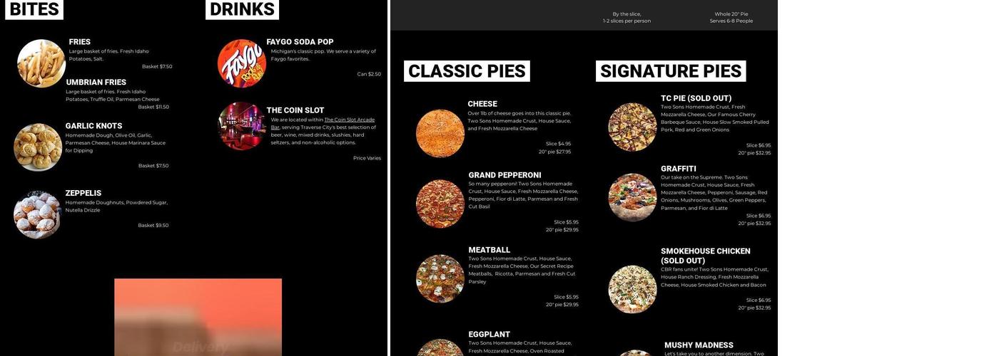 Two Sons Pizza Menu