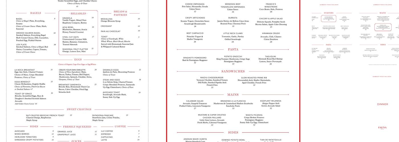 La Boca by Francis Mallmann Menu