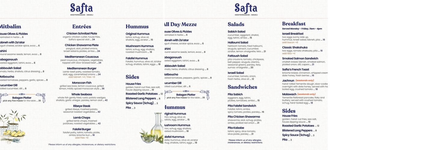 Safta Menu