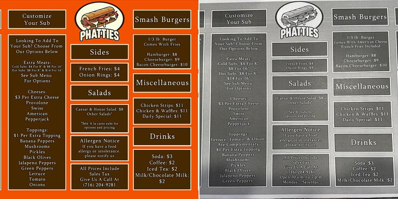 Phatties Menu