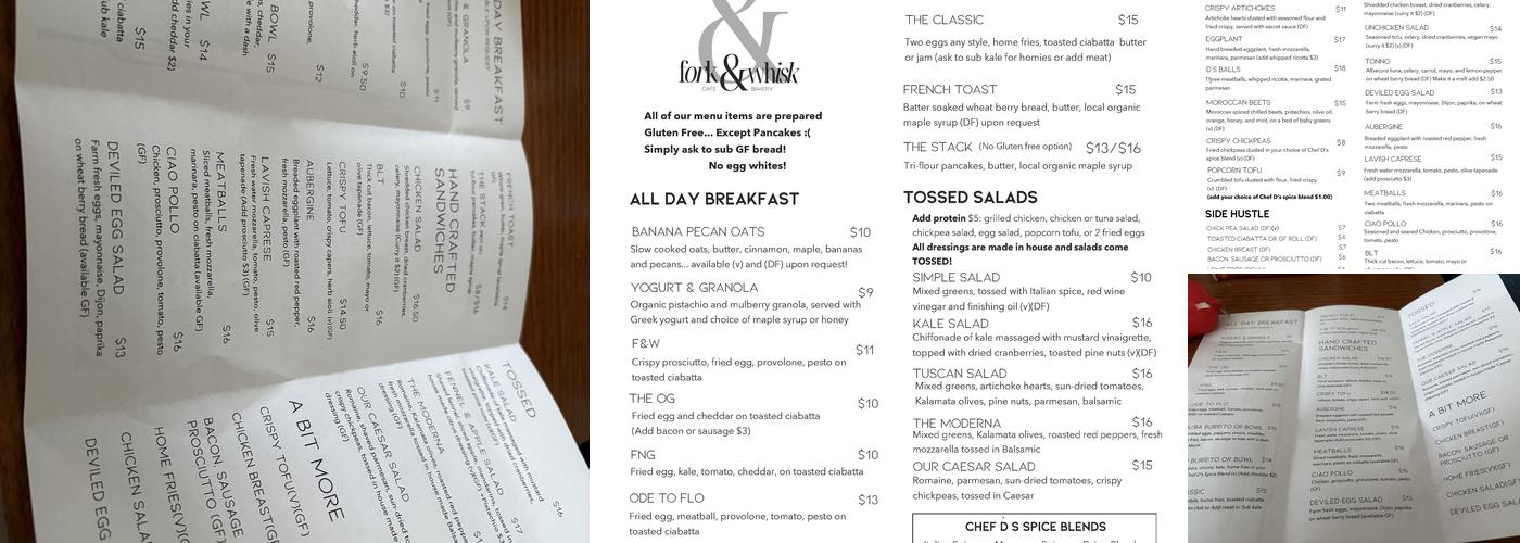 Fork & Whisk Cafe and Bakery Menu