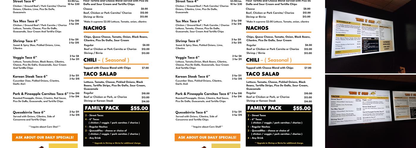 Tacos N' Stuff Menu