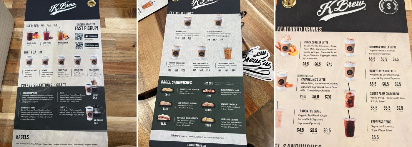 K Brew Menu