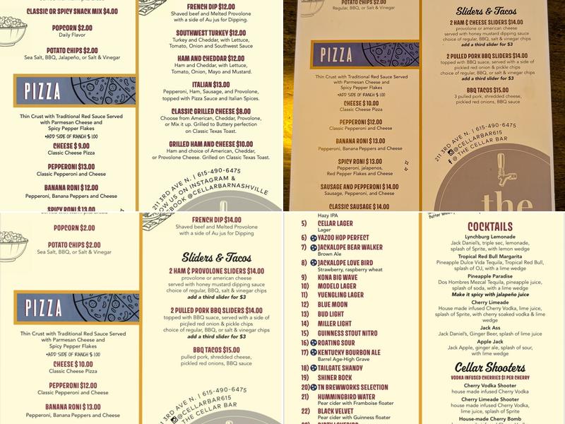 Cellar Bar Menu