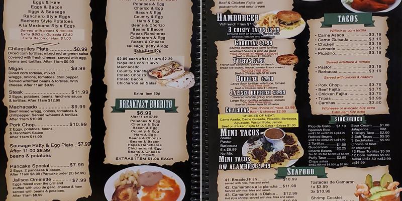 The Ranchito Menu