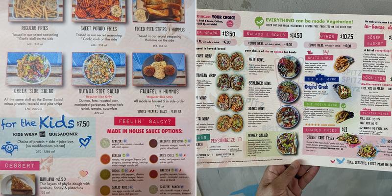 Spitz Mediterranean Street Food Menu