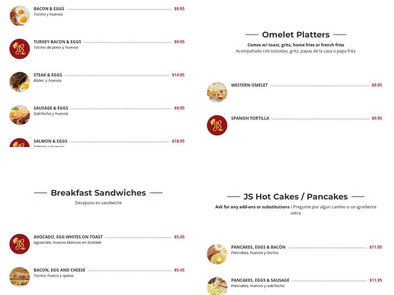 JS Restaurant & Diner Menu