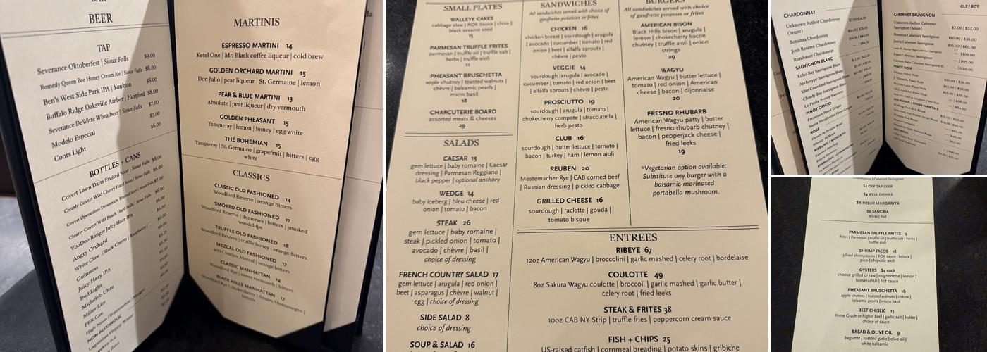 Rivage Oak Kitchen Menu