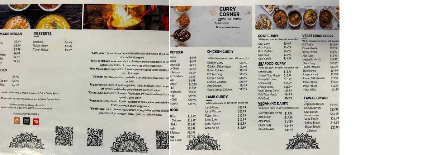 Curry Corner Menu