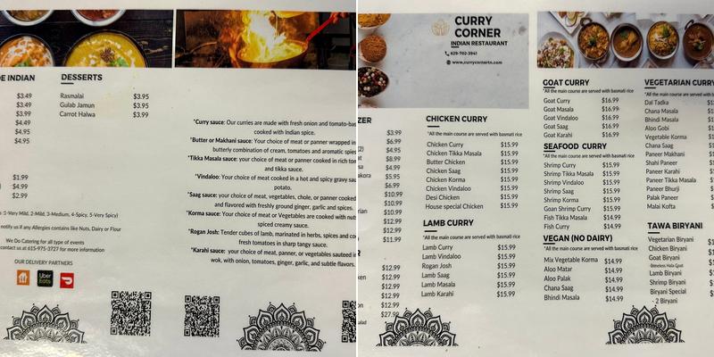 Curry Corner Menu