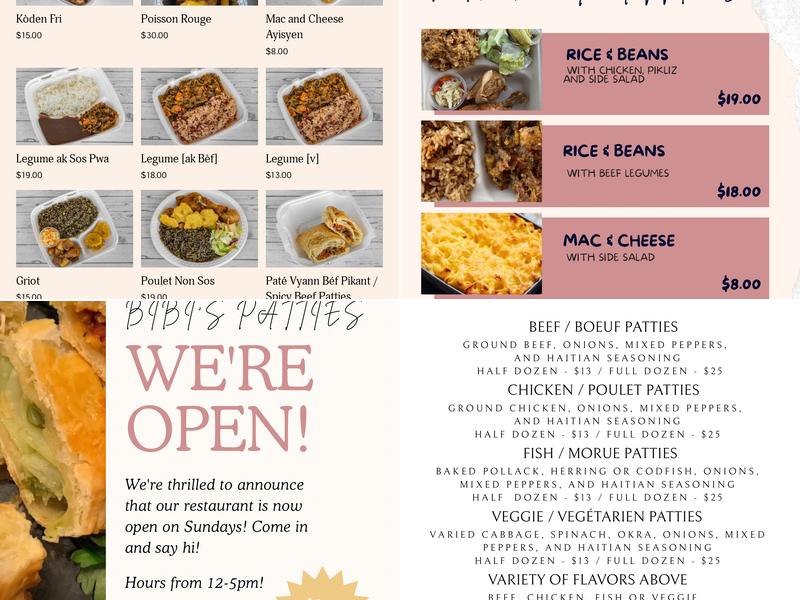 Bibi's Patties Menu