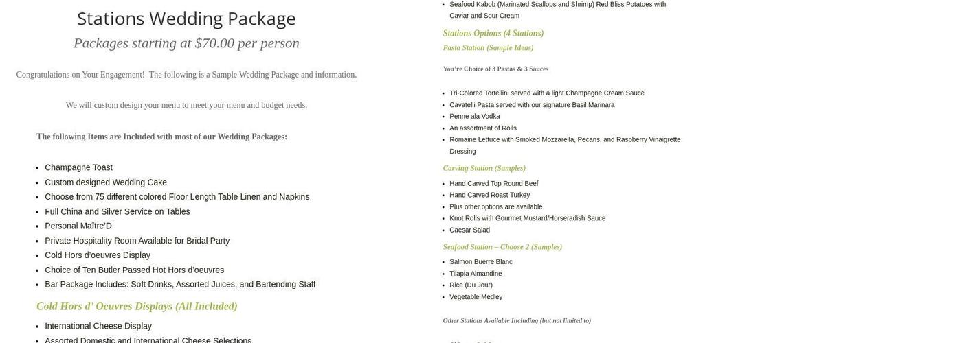 McFadden Catering Menu