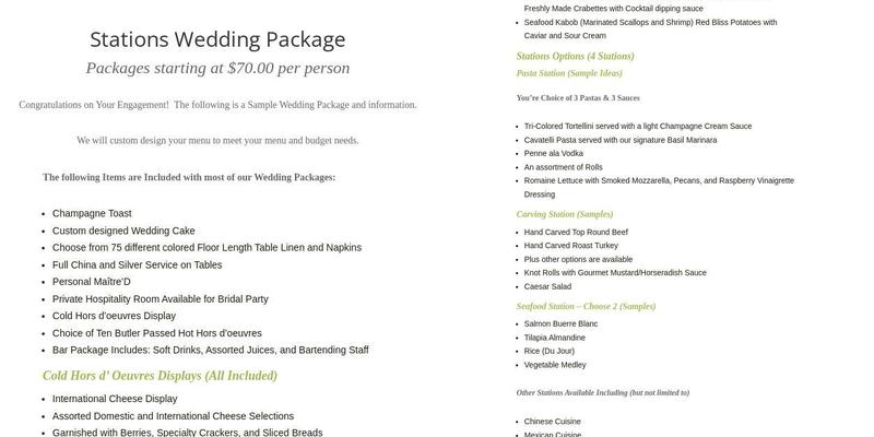 McFadden Catering Menu