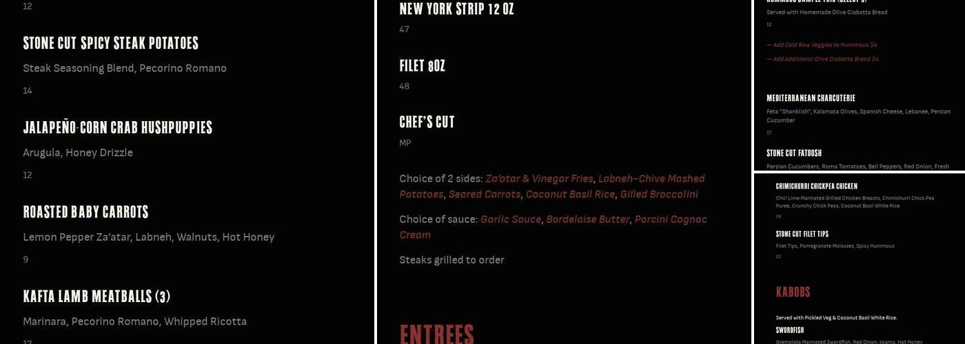 Stone Cut Bistro Menu