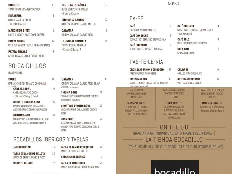 Bocadillo Menu