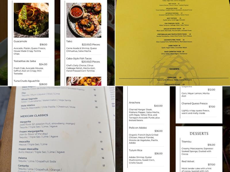 TABÚ - Williamsburg Menu