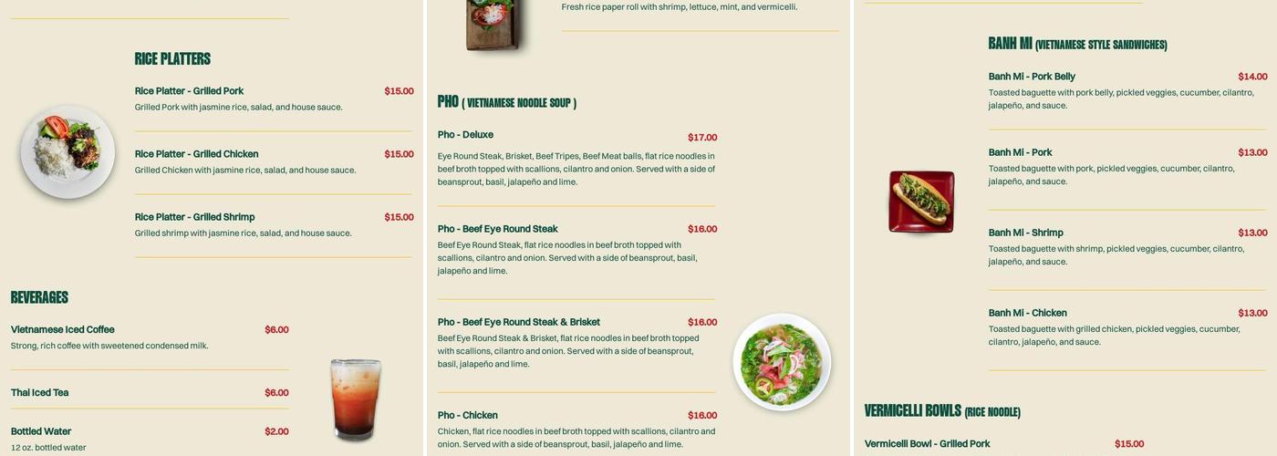 Pho Mi Please Menu
