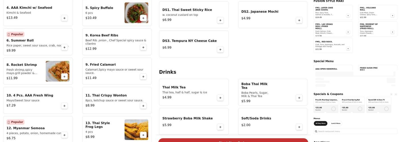 AAA Fresh Kitchen Menu