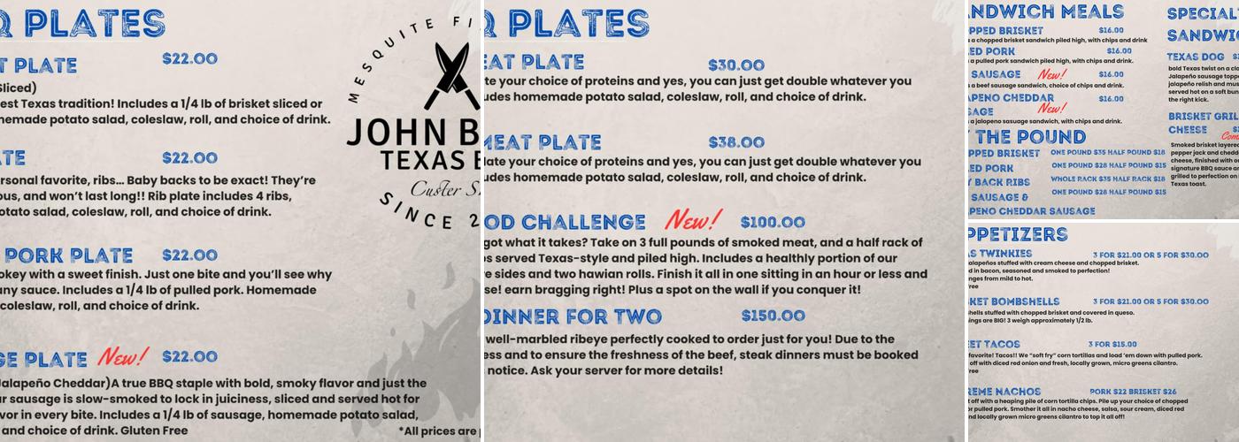 John Boy's Texas BBQ LLC Menu
