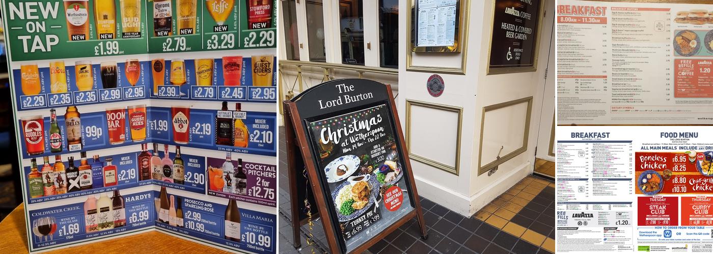 The Lord Burton - JD Wetherspoon Menu
