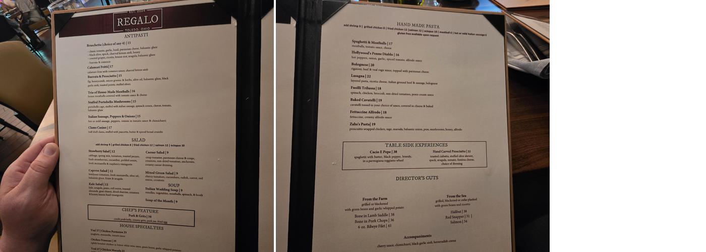 Regalo Menu