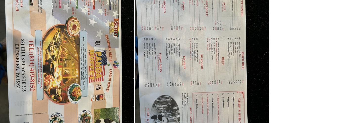Panda buffet Menu